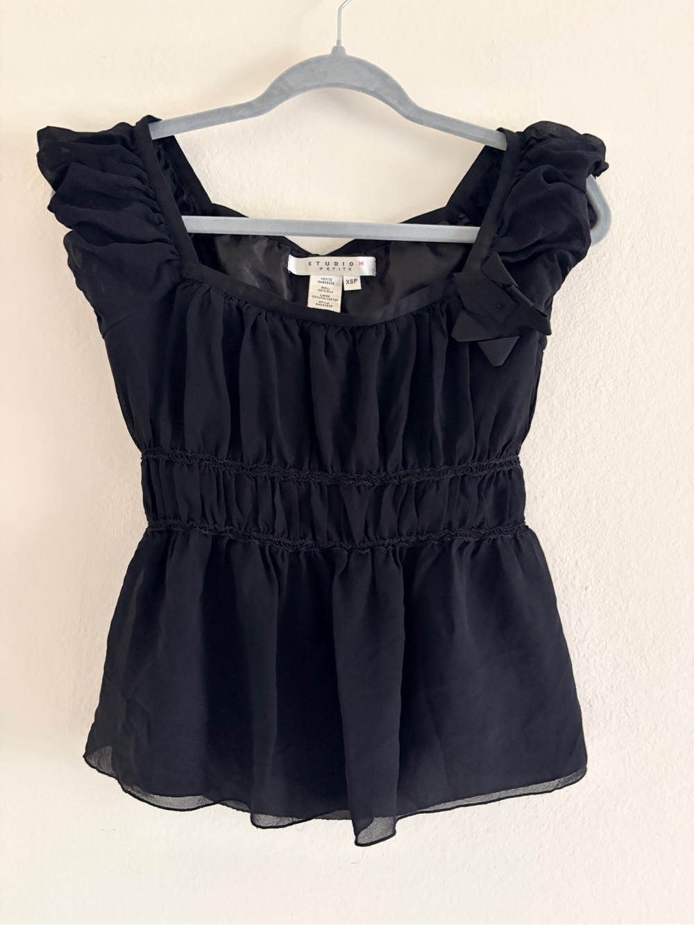 Vintage Studio M Black Ruffle Babydoll Blouse 100% Silk